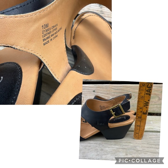 Boc Born Leather Sandals Black Double Strap Block Heel Buckle Open Toe Size 10 - Picture 15 of 15